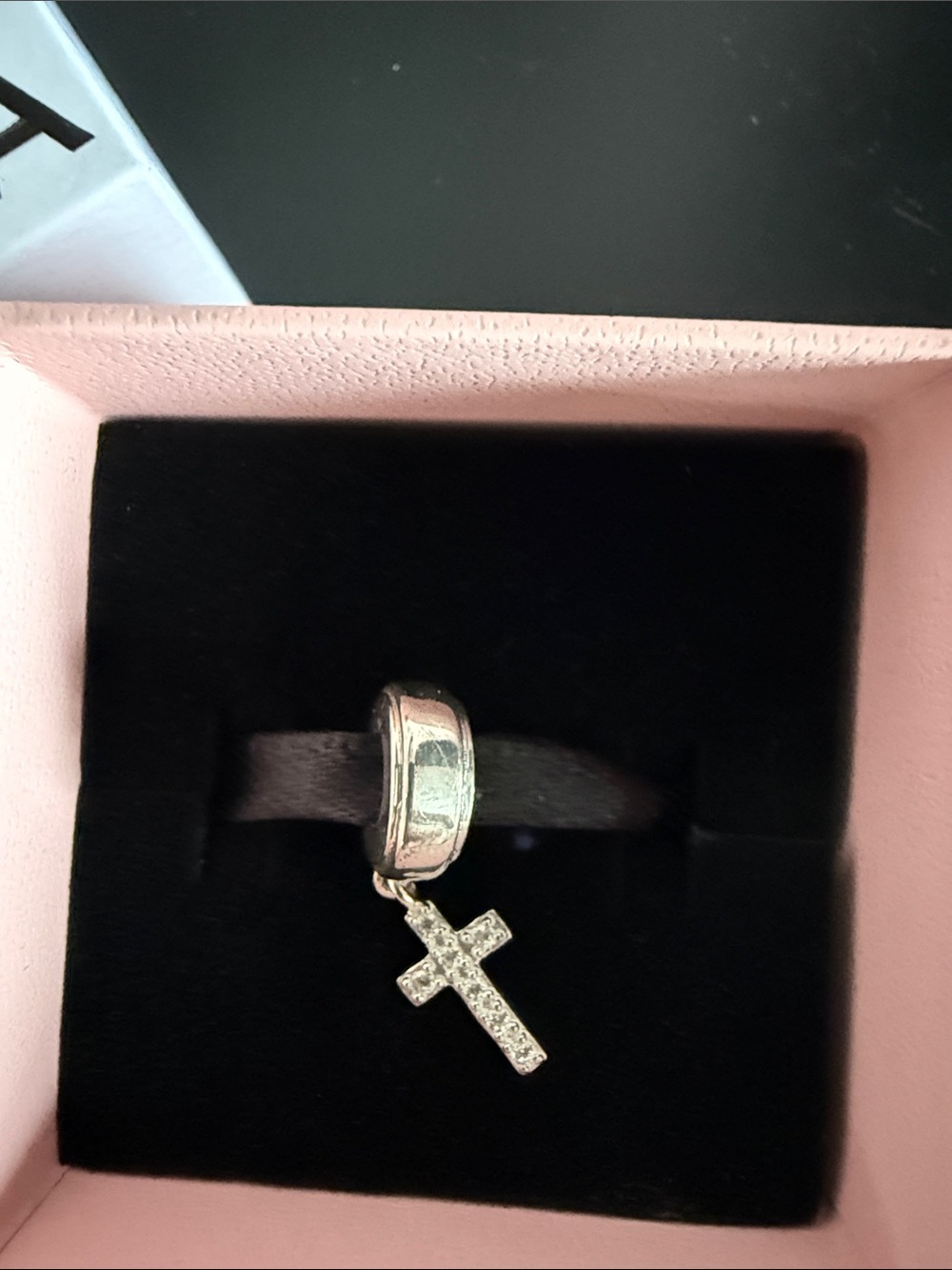 Pandora Silver Cross Dangle Charm with Pink Box - Picture 2 of 2